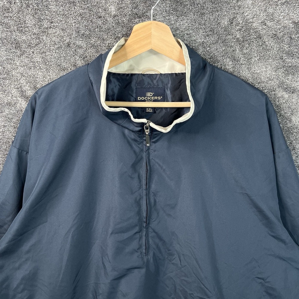 Vintage Dockers Golf Windbreaker Half Zip Blue White Men's Size 2XL Long Sleeve - Picture 2 of 11